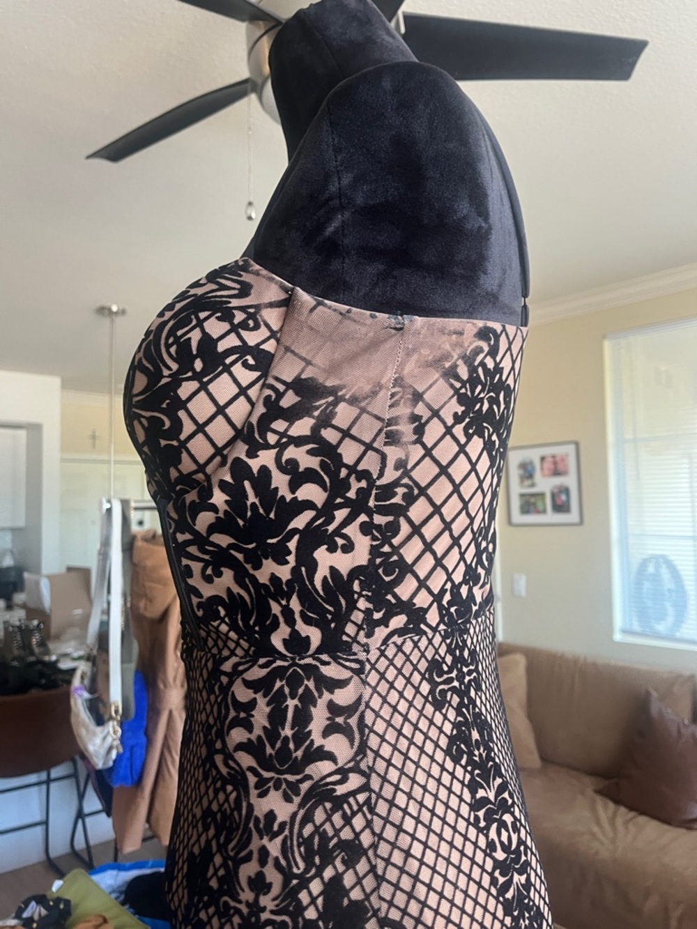 Windsor Black Lace Overlay Nude Mermaid Prom Dress - Picture 9 of 16